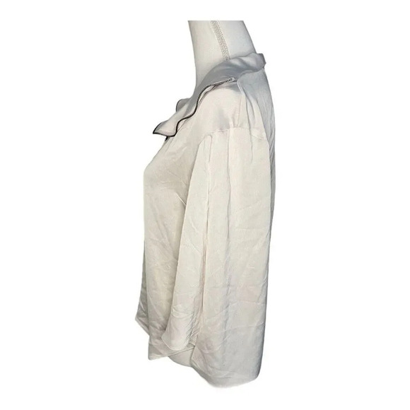 Kenneth Cole Women’s XS Zip Flounce Blouse In Eggshell - Picture 2 of 5